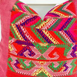 Vintage Embroidered Silk Textile Ethnic Piece Of Tradition Costume Pillow Cover - thumbnail 2