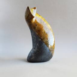 Ceramic Sculpture Of A Cat, Spotted Cat, Ceramics Raku, Cognac, Glaze, Art, Pets, Christmas Present, Original Gift, Collection Cats, Black Cat - thumbnail 2