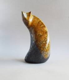 Ceramic Sculpture Of A Cat, Spotted Cat, Ceramics Raku, Cognac, Glaze, Art, Pets, Christmas Present, Original Gift, Collection Cats, Black Cat