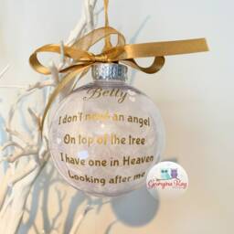Personalised Memorial Bauble, Angel On My Tree Christmas Ornament, There Is An Angel My Tree, Feather Filled - thumbnail 3