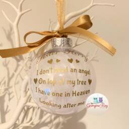 Personalised Memorial Bauble, Angel On My Tree Christmas Ornament, There Is An Angel My Tree, Feather Filled - thumbnail 4