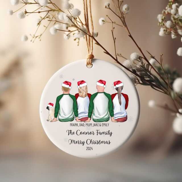 Family Christmas Bauble, Pet Personalised Decoration, Custom Hanging Ornament - image 1