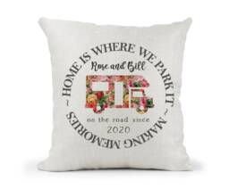 Personalised Camper Van Motorhome Campervan Cream Canvas Cushion, Home Is Where We Park It , Home Decor, Wedding, Anniversary Gift - thumbnail 1