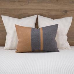 Camel Faux Leather Color Block Lumbar Pillow Cover, Gray Textured Fabric - thumbnail 1