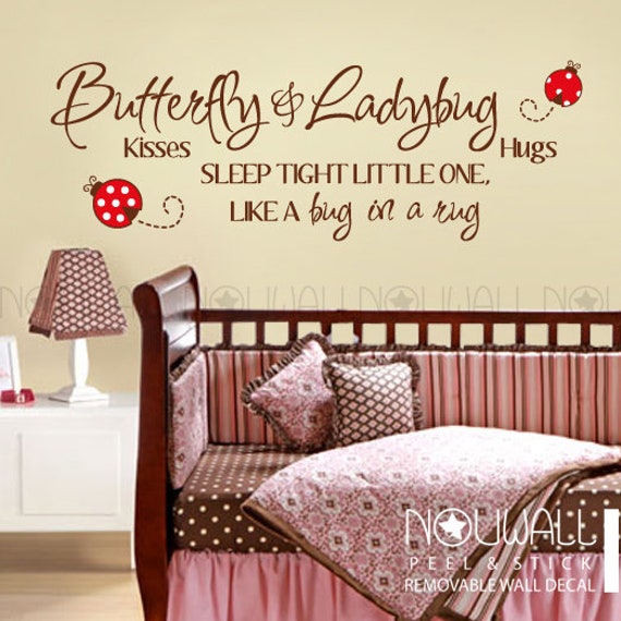 Butterfly Kisses & Ladybug Hugs Sleep Tight Little One Like A Bug in A Rug Nursery Words Quote Saying Baby Wall Decal Sticker - image 1