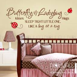 Butterfly Kisses & Ladybug Hugs Sleep Tight Little One Like A Bug in A Rug Nursery Words Quote Saying Baby Wall Decal Sticker - thumbnail 1