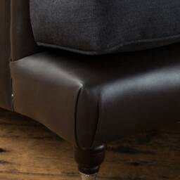 British Handmade Vintage Black Leather Chesterfield Armchair, With Charcoal Grey Herringbone Wool - thumbnail 3