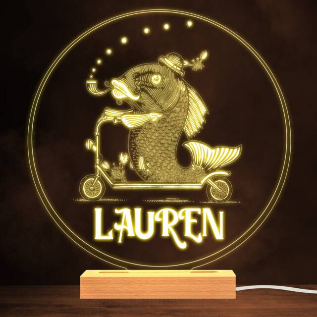 Funny Fish Riding A Scooter Warm White Lamp Personalised Gift Night Light - Bedroom - image 1