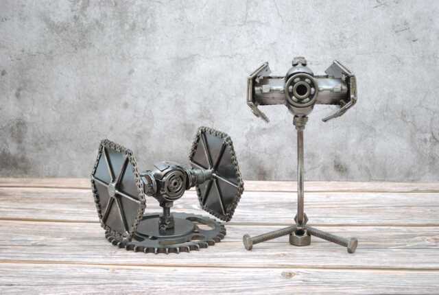 Tie Fighter Star War Scrap Metal Sculpture, Recycled Steel Art, Valentine Gift For Him - image 1