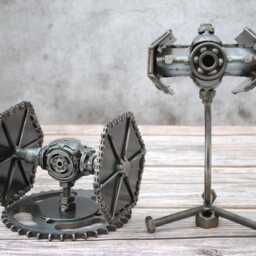 Tie Fighter Star War Scrap Metal Sculpture, Recycled Steel Art, Valentine Gift For Him - thumbnail 4