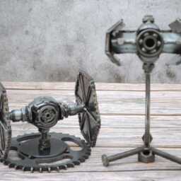 Tie Fighter Star War Scrap Metal Sculpture, Recycled Steel Art, Valentine Gift For Him - thumbnail 2