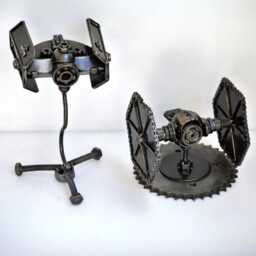 Tie Fighter Star War Scrap Metal Sculpture, Recycled Steel Art, Valentine Gift For Him - thumbnail 3