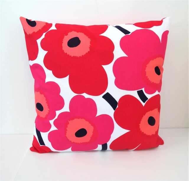 "Double Sided 18"" Marimekko Pieni Unikko Pillow Cover. 100% Cotton Fabric. For Cushion Size 45x45 cm - 18""x18" - image 1