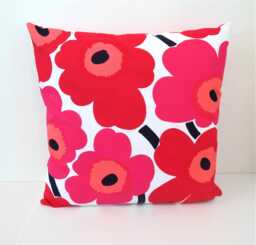 "Double Sided 18"" Marimekko Pieni Unikko Pillow Cover. 100% Cotton Fabric. For Cushion Size 45x45 cm - 18""x18" - thumbnail 1