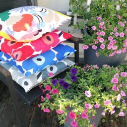 "Double Sided 18"" Marimekko Pieni Unikko Pillow Cover. 100% Cotton Fabric. For Cushion Size 45x45 cm - 18""x18" - thumbnail 3