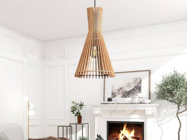 Mid-Century Modern Wood Pendant Lamp Beech Wooden Hanging Light - image 1