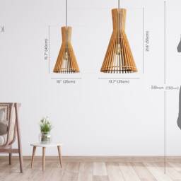 Mid-Century Modern Wood Pendant Lamp Beech Wooden Hanging Light - thumbnail 2