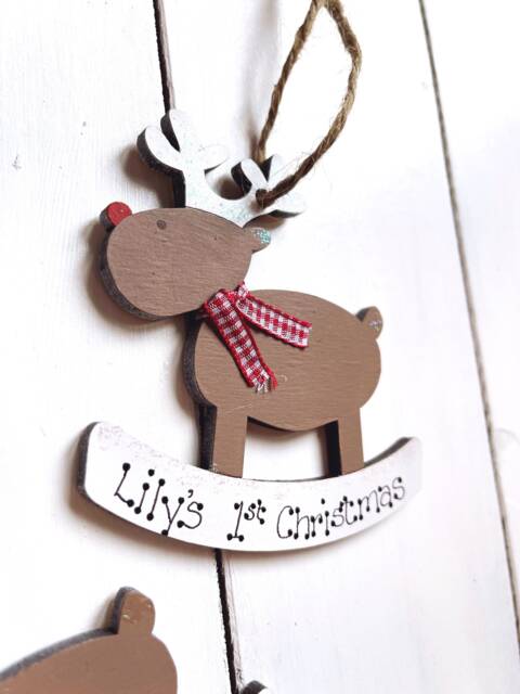 Reindeer Christmas Tree Decoration Personalised Perfect Baby's 1st Xmas Or Child Name 9cm Santa Wood Keepsake 2025 - image 1
