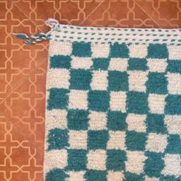 Blue & White Checkered Wool Rug - Custom Size Moroccan Berber - thumbnail 2