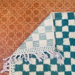 Blue & White Checkered Wool Rug - Custom Size Moroccan Berber - thumbnail 4