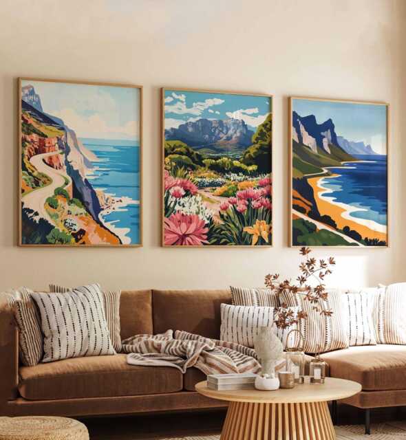 Set Of 3 Cape Town Posters, South Africa Travel Prints, Poster Set, Table Mountain Wall Art, Decor, Cityscape Gift - image 1
