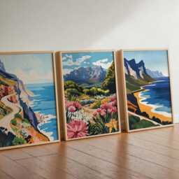 Set Of 3 Cape Town Posters, South Africa Travel Prints, Poster Set, Table Mountain Wall Art, Decor, Cityscape Gift - thumbnail 3
