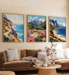 Set Of 3 Cape Town Posters, South Africa Travel Prints, Poster Set, Table Mountain Wall Art, Decor, Cityscape Gift - thumbnail 1