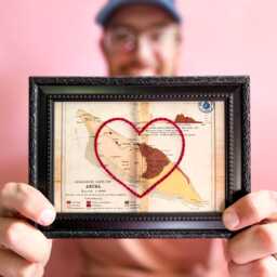 Aruba Heart Map - Custom Gift Anniversary For Him Framed Wedding Vintage Print Of With Hand-Embroidered - thumbnail 3