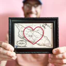 Aruba Heart Map - Custom Gift Anniversary For Him Framed Wedding Vintage Print Of With Hand-Embroidered - thumbnail 2