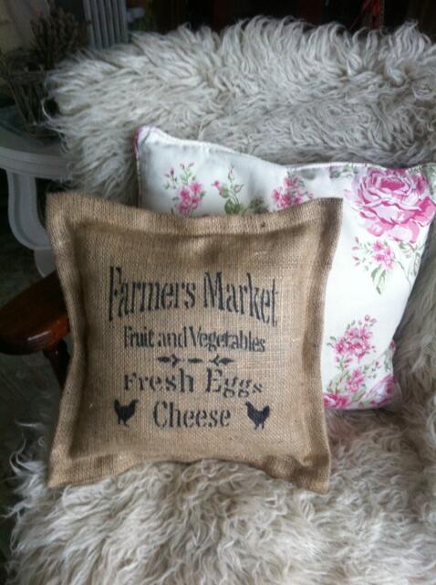 Hessian - Burlap Cushion, Vintage, Rustic, French Shabby Chic. Gift. Rustic. Farmhouse. Grain Sack. Christmas Present - image 1