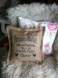 Hessian - Burlap Cushion, Vintage, Rustic, French Shabby Chic. Gift. Rustic. Farmhouse. Grain Sack. Christmas Present - thumbnail 1
