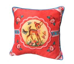 Vintage Deer Cushion Cover Kitsch Bambi Fawn, Retro 50's Style - thumbnail 1
