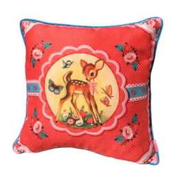Vintage Deer Cushion Cover Kitsch Bambi Fawn, Retro 50's Style - thumbnail 2
