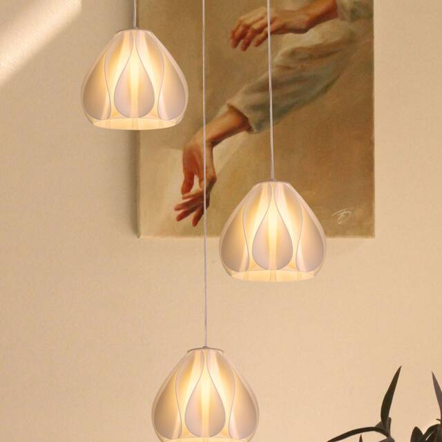 3D Printed Pendant Light For Kitchen Island, Set Of 3 Modern Wavy Lampshades, Elegant Pearl White Chandelier, 2 Types Optional - image 1