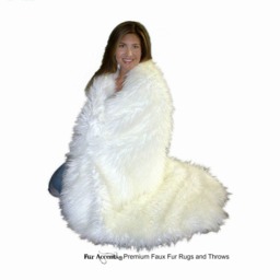 Mongolian Llama Faux Fur Throw Blanket - Shaggy White Bedspread, Usa Handmade