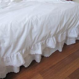 Cotton Ivory Cream Or White Queen King Bedskirt - Eyelet Edge Bed Skirt Dust Ruffle Scalloped Shabby Chic Bedding - thumbnail 2