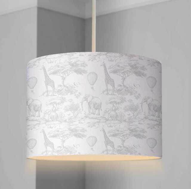 Lampshade - Nursery Chinoiserie Toile De Jouy Safari Grey, Lampshade Or Table Lampshade Childrens Room Round - image 1