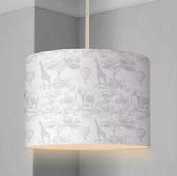 Lampshade - Nursery Chinoiserie Toile De Jouy Safari Grey, Lampshade Or Table Lampshade Childrens Room Round