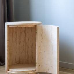 Handcrafted Cylinder Nightstand With Doors in Exotic Burl Woods - Unique Bedroom Storage - thumbnail 2