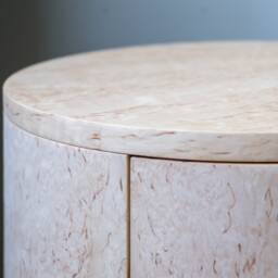 Handcrafted Cylinder Nightstand With Doors in Exotic Burl Woods - Unique Bedroom Storage - thumbnail 3