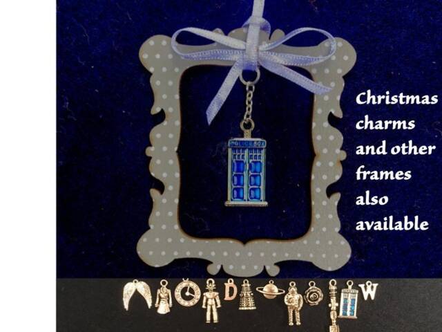 Doctor Who Inspired Christmas Wood Frame Ornament With The Charm Of Your Choice - image 1