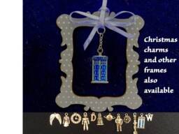 Doctor Who Inspired Christmas Wood Frame Ornament With The Charm Of Your Choice - thumbnail 1