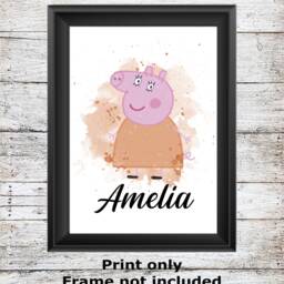 Personalised Peppa Pig Mummy Daddy George Zoe Zebra.... Unframed Watercolour Wall Art Childrens Bedroom Poster A5 A4 A3 High Quality Prints - thumbnail 3