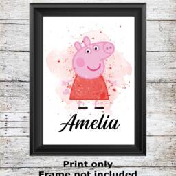 Personalised Peppa Pig Mummy Daddy George Zoe Zebra.... Unframed Watercolour Wall Art Childrens Bedroom Poster A5 A4 A3 High Quality Prints - thumbnail 2