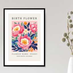 Birth Flower Print November Peony - Birthday Month Poster Botanical Wall Art Gift Idea A5 A4 A3 Framed Or Unframed - thumbnail 2