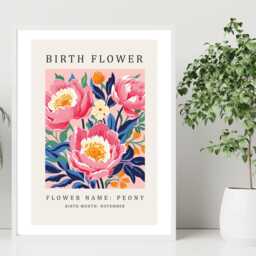 Birth Flower Print November Peony - Birthday Month Poster Botanical Wall Art Gift Idea A5 A4 A3 Framed Or Unframed - thumbnail 3