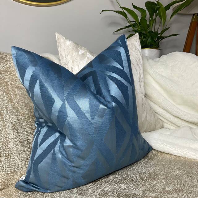Decorative Cushion Cover - Throw Pillow For Sofa Or Bed Size Geometric Design in Indigo Blue Modern Eye Catching - image 1