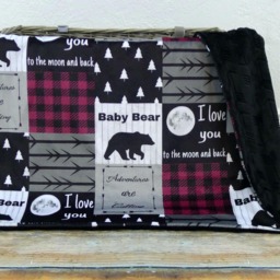 Ready To Ship - Personalized Minky Baby Blanket Faux Quilt Bear Boy Gift Woodland Animals Newborn - thumbnail 3
