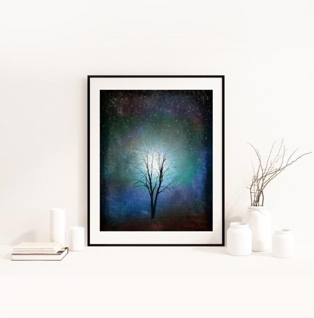 starry Night, Tree Art Print.blue-Tree Print Giclee Print, Art, Print, Gift, Art Collectibles, Wall Art, Wall Decor - image 1