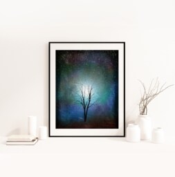 starry Night, Tree Art Print.blue-Tree Print Giclee Print, Art, Print, Gift, Art Collectibles, Wall Art, Wall Decor - thumbnail 1